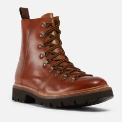 Grenson Men's Brady Handpainted Leather Hiking Style Boots - Tan -Vans Shoes Shop 12526460 6184973116357917