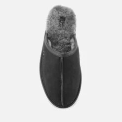UGG Men's Scuff Leather Skeepskin Slippers - Black -Vans Shoes Shop 12615504 3874809558748299