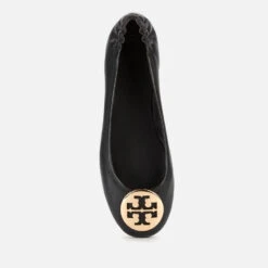 Tory Burch Women's Minnie Metal Logo Leather Ballet Flats - Perfect Black/Gold -Vans Shoes Shop 12851624 1624864280737677