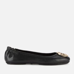 Tory Burch Women's Minnie Metal Logo Leather Ballet Flats - Perfect Black/Gold
