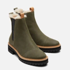 TOMS Women's Dakota Water Resistant Leather Chelsea Boots - Olive -Vans Shoes Shop 12946160 2604891960257384