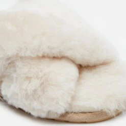 EMU Australia Women's Mayberry Sheepskin Cross Front Slippers - Natural -Vans Shoes Shop 12948941 1924893287809101