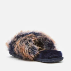 EMU Australia Women's Mayberry Lava Sheepskin Cross Front Slippers - Midnight -Vans Shoes Shop 12948976 1504893288503823