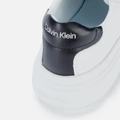 Calvin Klein Men's Leather Low Top Trainers - White/Black -Vans Shoes Shop 13050836 1164913256687456
