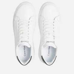 Calvin Klein Men's Leather Low Top Trainers - White/Black -Vans Shoes Shop 13050836 1494997031817215