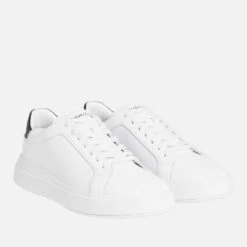 Calvin Klein Men's Leather Low Top Trainers - White/Black -Vans Shoes Shop 13050836 2134997031350544