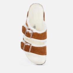 Birkenstock Women's Arizona Slim Fit Shearling Double Strap Sandals - Mink -Vans Shoes Shop 13120611 6324893531550029