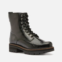 Clarks Women's Orianna Hi Croc Lace Up Boots - Black -Vans Shoes Shop 13137650 6304883745795303