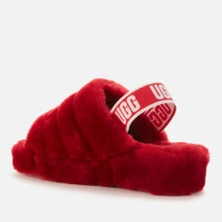 UGG Women's Fluff Yeah Slide Sheepskin Slippers - Ribbon Red -Vans Shoes Shop 13152514 1474938453144843
