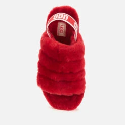 UGG Women's Fluff Yeah Slide Sheepskin Slippers - Ribbon Red -Vans Shoes Shop 13152514 5784938450465777