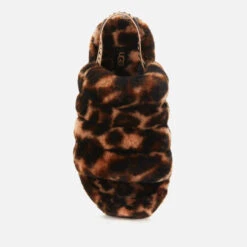 UGG Women's Fluff Yeah Slide Leopard Print Sheepskin Slippers - Butterscotch -Vans Shoes Shop 13152636 1314938447981201