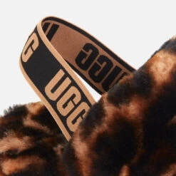 UGG Women's Fluff Yeah Slide Leopard Print Sheepskin Slippers - Butterscotch -Vans Shoes Shop 13152636 7044938448117188