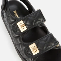Dune Women's Lockstock Leather Double Strap Sandals - Black -Vans Shoes Shop 13412950 1754928080102581