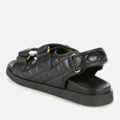 Dune Women's Lockstock Leather Double Strap Sandals - Black -Vans Shoes Shop 13412950 7424928079989841