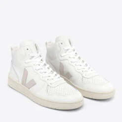 Veja Men's V-15 Leather Hi-Top Trainers - Extra White/Natural -Vans Shoes Shop 13451954 8254951089981768