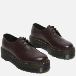 Dr. Martens Women's 1461 Quad Polished Smooth Leather 3-Eye Shoes - Burgundy -Vans Shoes Shop 13527936 1254945860393537