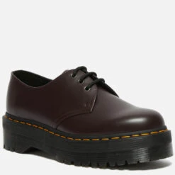 Dr. Martens Women's 1461 Quad Polished Smooth Leather 3-Eye Shoes - Burgundy -Vans Shoes Shop 13527936 1274945860267336