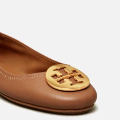 Tory Burch Women's Minnie Travel Leather Ballet Flats - Royal Tan/Gold -Vans Shoes Shop 13554780 1784938133762995