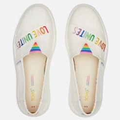 TOMS Women's Alpargata Mallow Pumps - White Canvas/Love Unites Embroidery -Vans Shoes Shop 13624883 1714961761938408