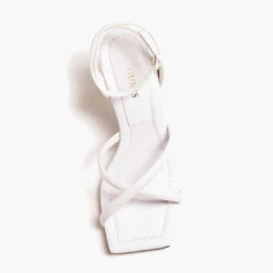 Guess Women's Dezza Leather Heeled Sandals - White -Vans Shoes Shop 13629681 1394938913606116