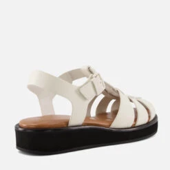 Dune Women's Loch Leather Fisherman Sandals - Ecru -Vans Shoes Shop 13635915 1464936642418421