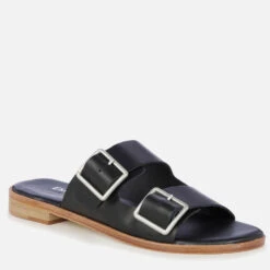 EMU Australia Women's Peli Leather Double Strap Sandals - Black -Vans Shoes Shop 13642110 1914958874601473