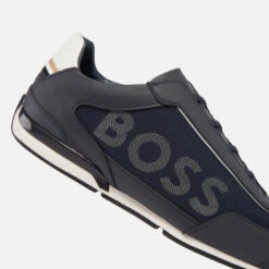 BOSS Saturn Faux Suede And Faux Leather-Trimmed Canvas Trainers -Vans Shoes Shop 13802051 1934991831061564