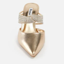 Dune Croatia Crystal-Embellished Metallic Leather Heeled Mules -Vans Shoes Shop 13832640 2384987977196185