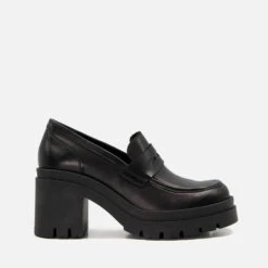 Dune Grounded Leather Heeled Loafers