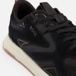 BOSS Men's Titanium Faux Suede And Mesh Trainers -Vans Shoes Shop 14017964 3785026042822557