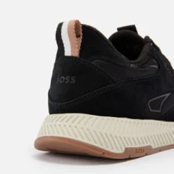 BOSS Men's Titanium Faux Suede And Mesh Trainers -Vans Shoes Shop 14017964 8145026042866186