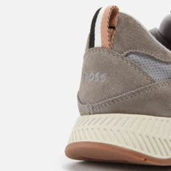 BOSS Men's Titanium Faux Suede And Mesh Trainers -Vans Shoes Shop 14017970 5565026043037135