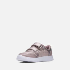 Clarks Kids' Athletic Sonar Leather Trainers - Pink Sparkle -Vans Shoes Shop 14193033 1285031185006601